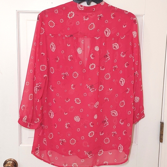 Pleione red sheer dandelion print top, size M - Picture 2 of 8